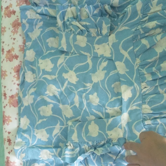 A NEW DAY LINEN BLEND RUFFLE SLEEVE FLORAL BLUE AND WHITE ALINE DRESS - Picture 7 of 8